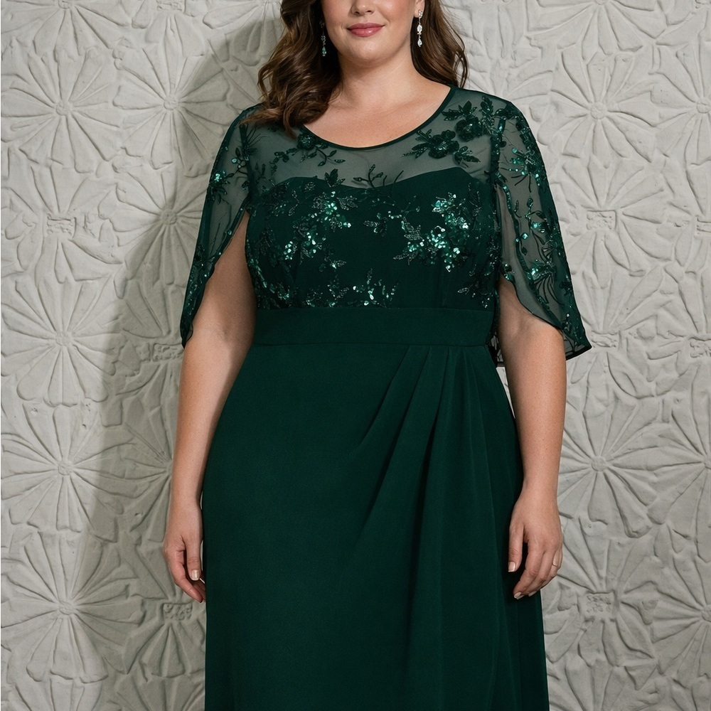 NEW Emerald Green Sequin Chiffon Gown • Plus Size Formal Dress 14